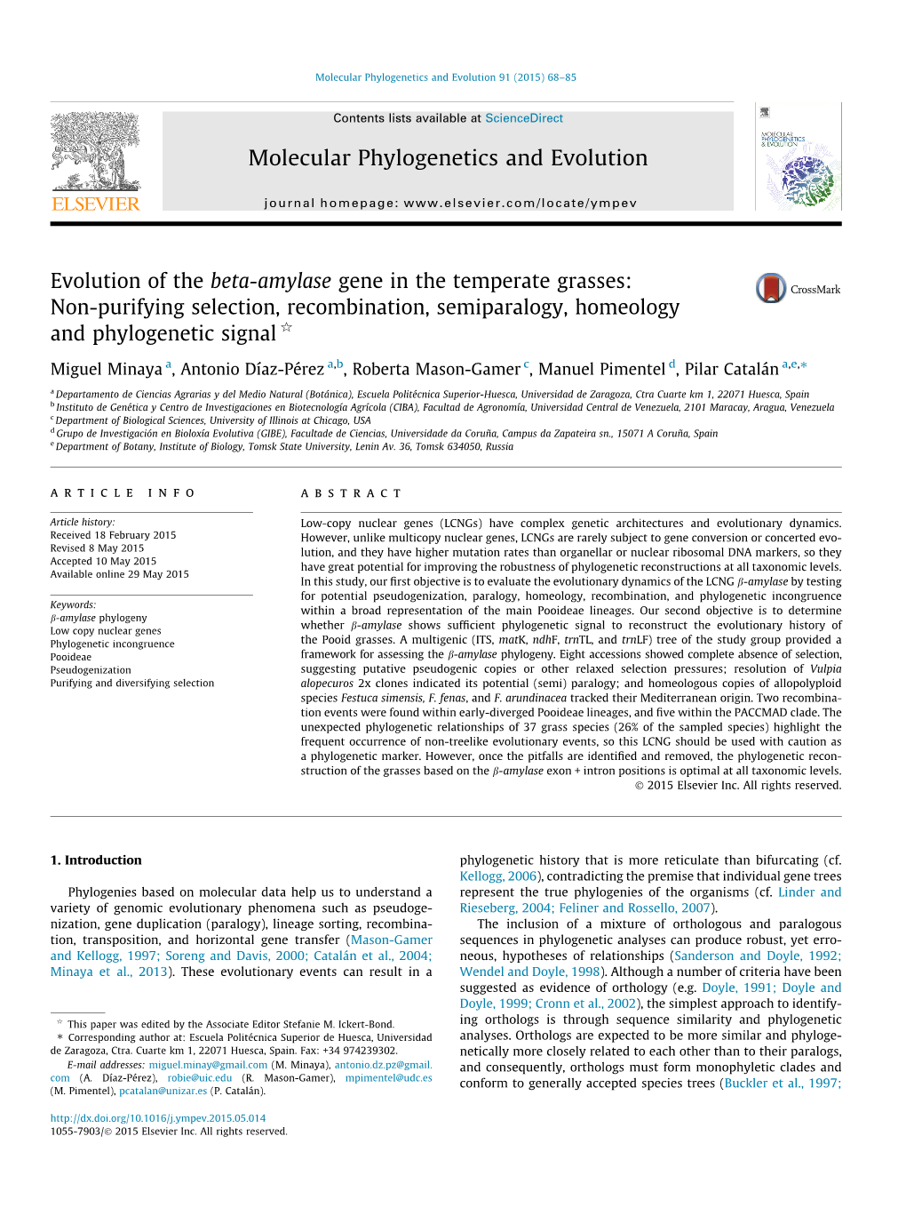 Evolution of the Beta-Amylase Gene in the Temperate Grasses: Non-Purifying Selection, Recombination, Semiparalogy, Homeology