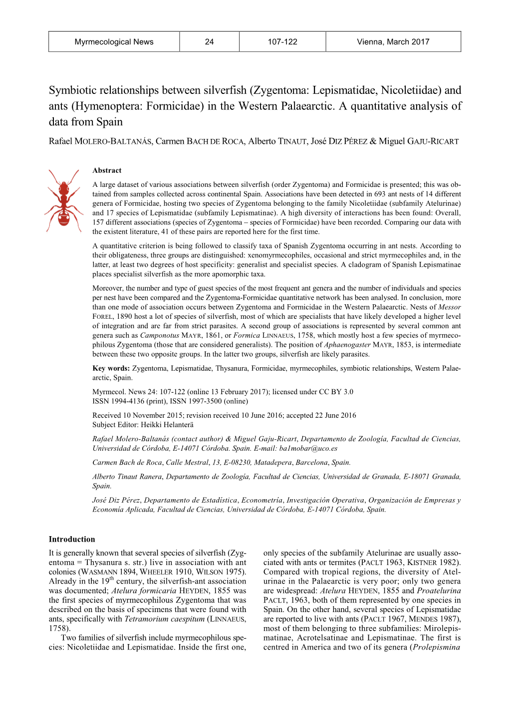 Symbiotic Relationships Between Silverfish (Zygentoma: Lepismatidae, Nicoletiidae) and Ants (Hymenoptera: Formicidae) in the Western Palaearctic