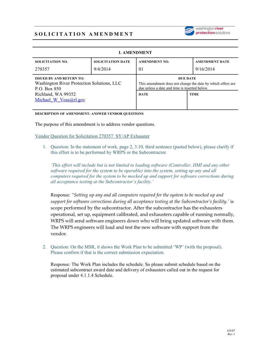 Ii. ACKNOWLEDGMENT of Amendment