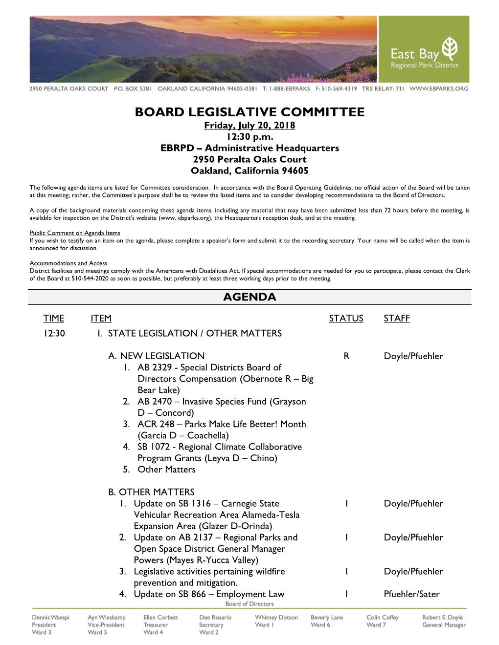 BOARD LEGISLATIVE COMMITTEE Friday, July 20, 2018 12:30 P.M