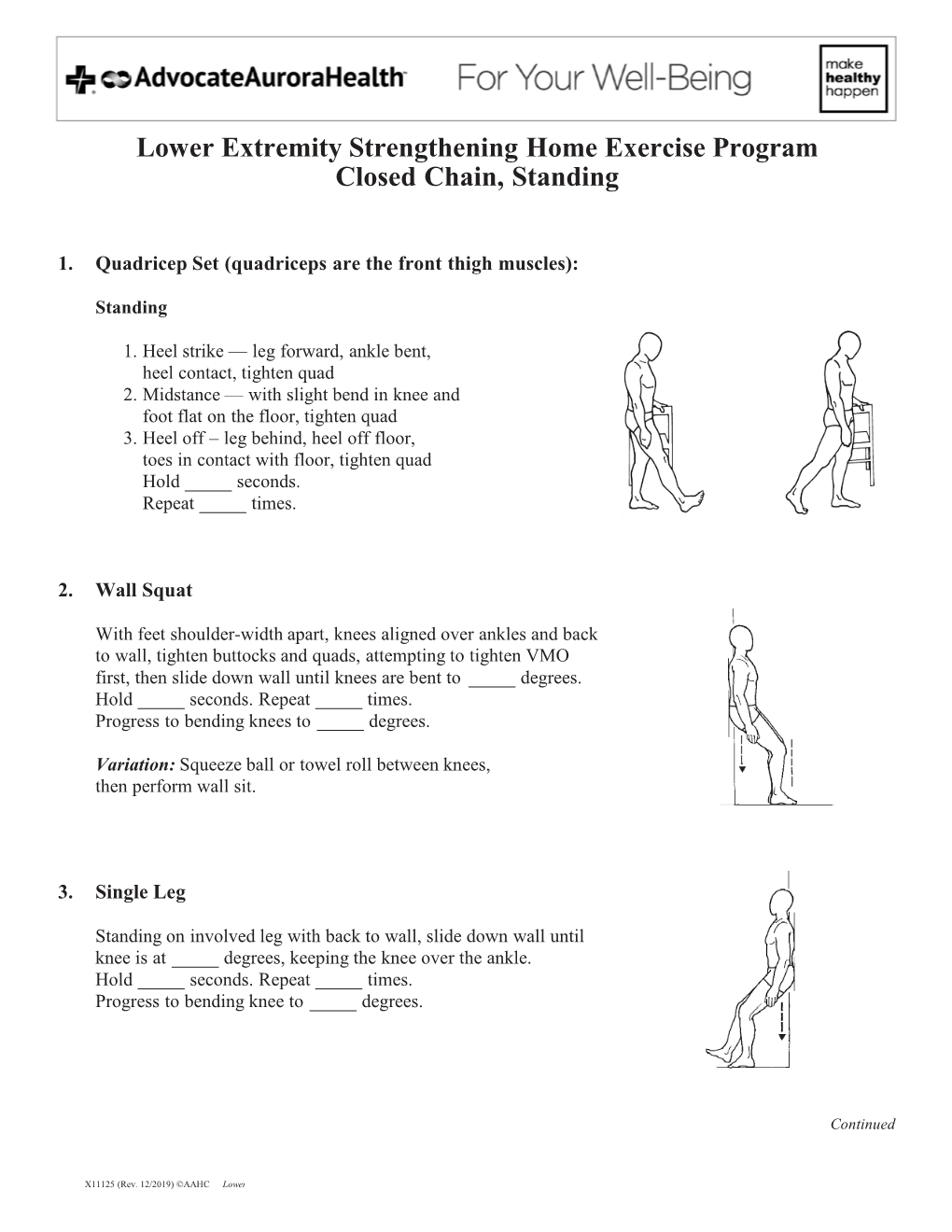 Lower Extremity Strengthening Home Exercise Program Closed Chain, Standing