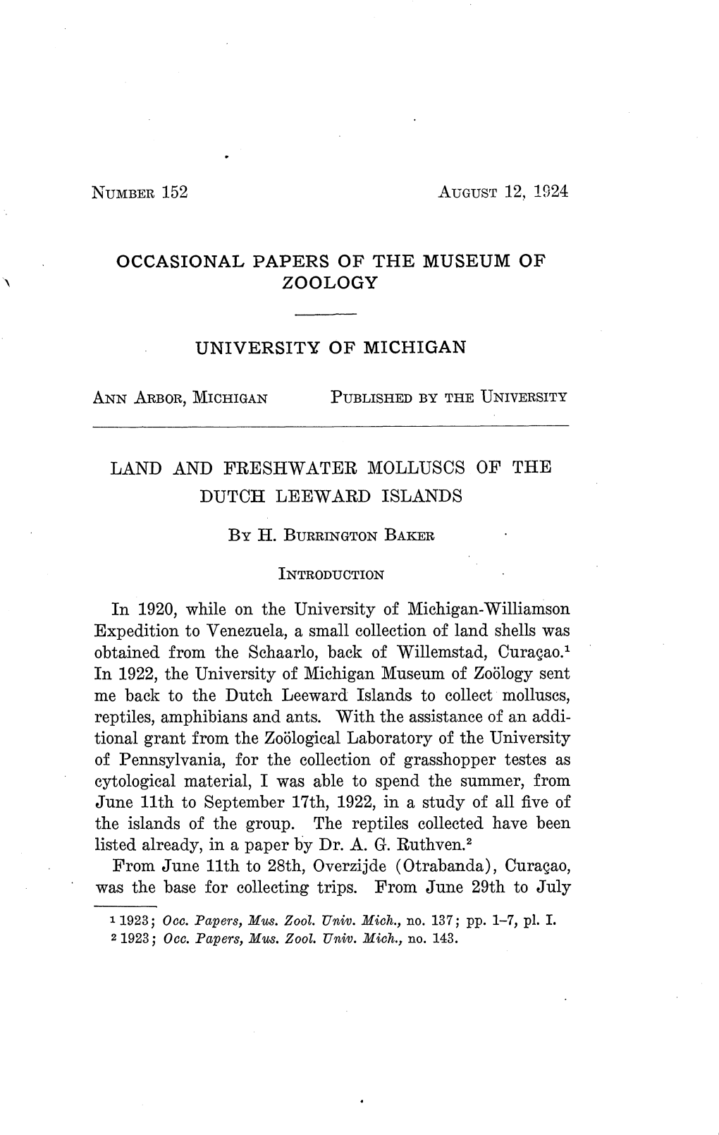 Occasional Papers of the Museum of \ Zoology