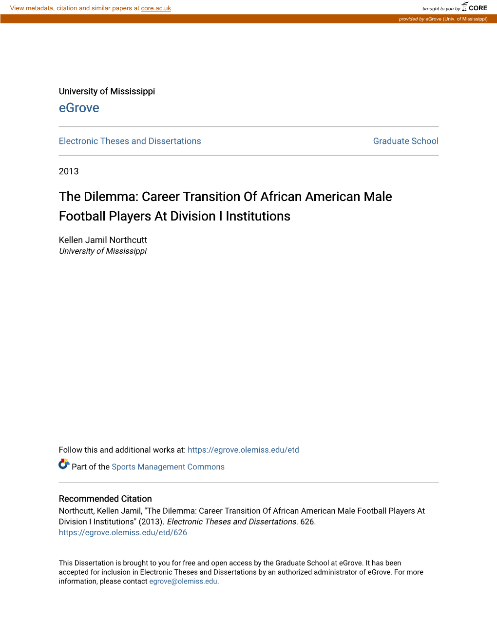 Career Transition of African American Male Football Players at Division I Institutions