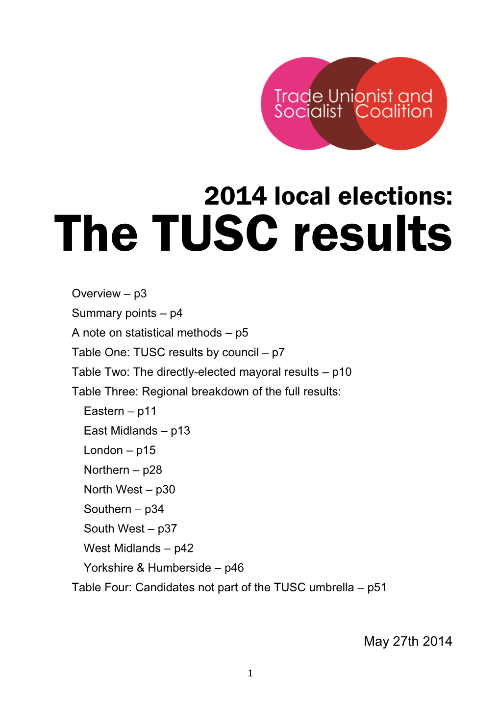 2014 Local Elections: the TUSC Results