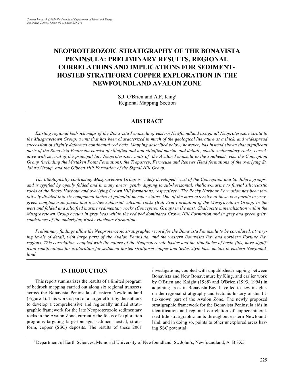 Neoproterozoic Stratigraphy of the Bonavista Peninsula