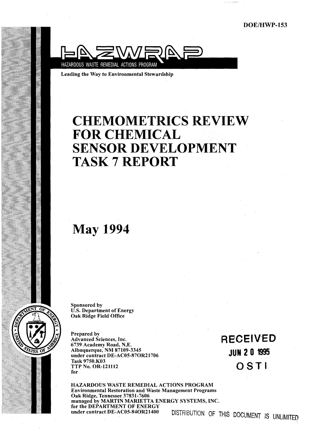 Chemometrics Review for Chemical Sensor Development Task 7 Report