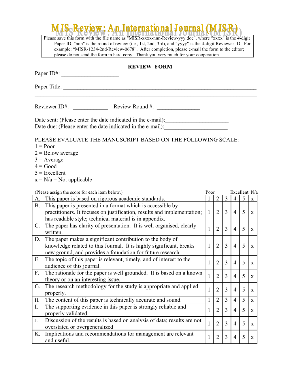 Please Save This Form with the File Name As MISR-Xxxx-Nnn-Review-Yyy , Where Xxxx Is The