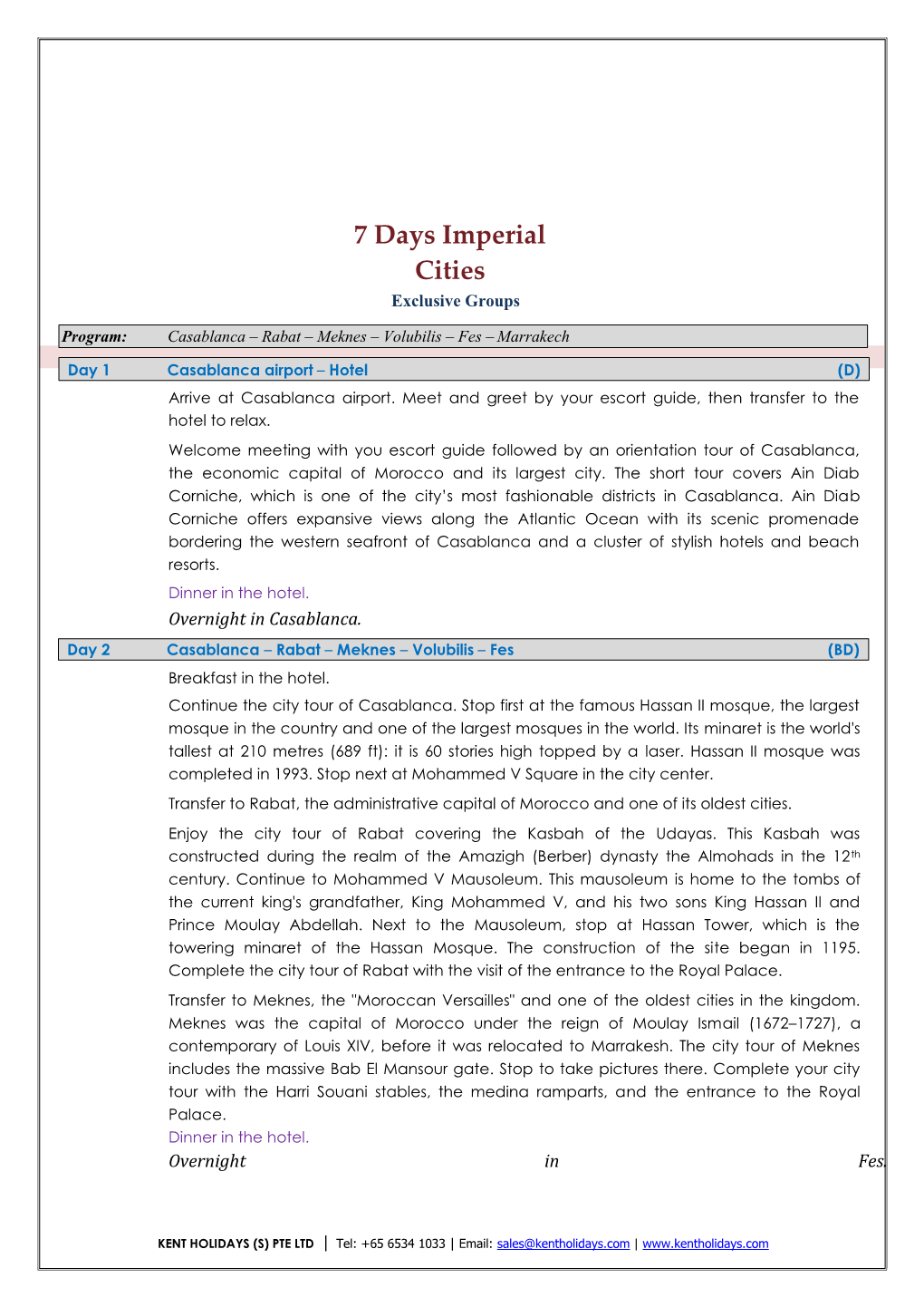 7 Days Imperial Cities Exclusive Groups