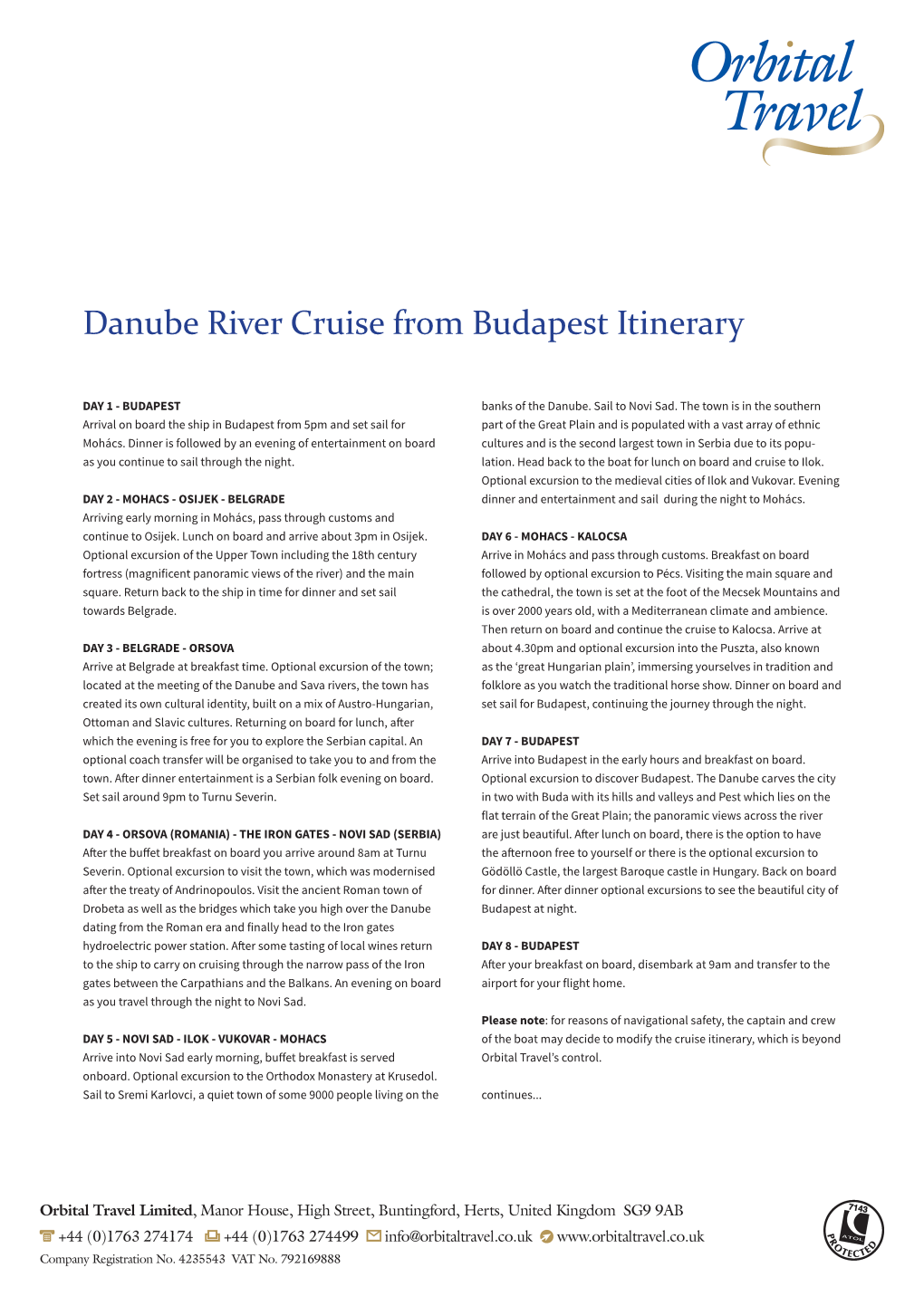 Danube River Cruise from Budapest Itinerary