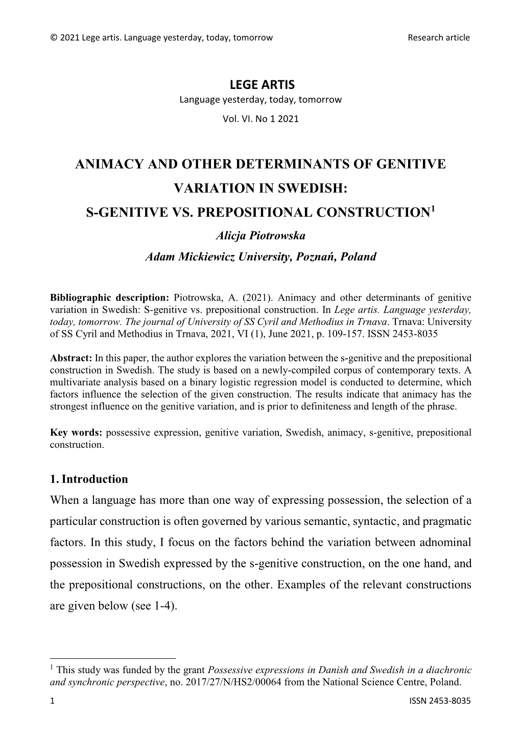 Lege Artis Animacy and Other Determinants of Genitive