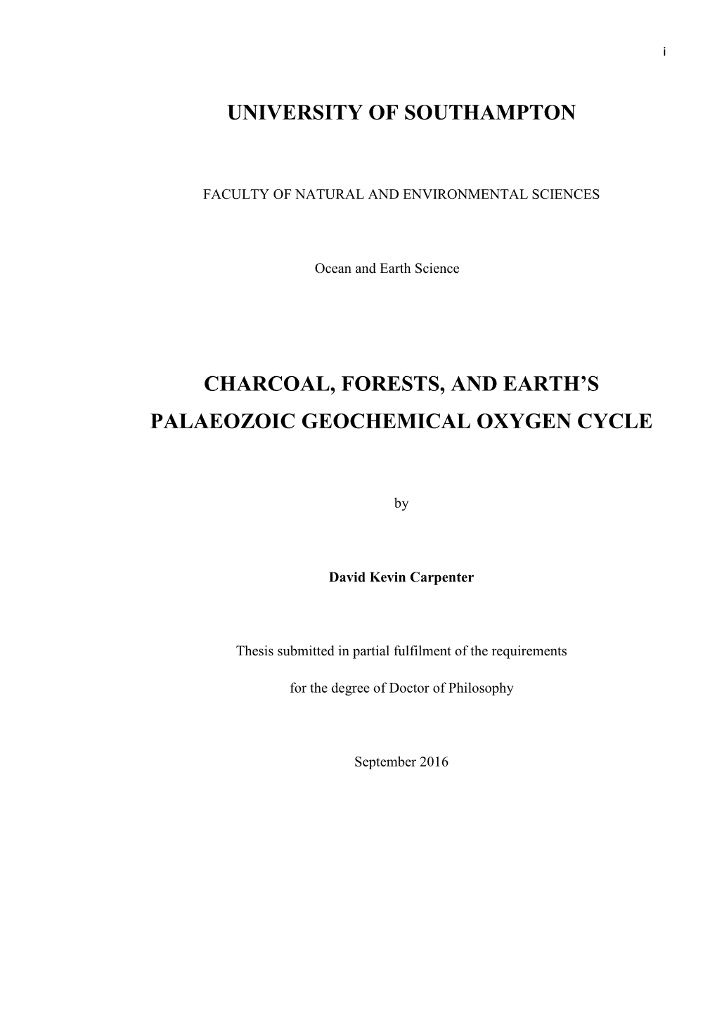 Charcoal, Forests, and Earth's Palaeozoic Geochemical Oxygen Cycle