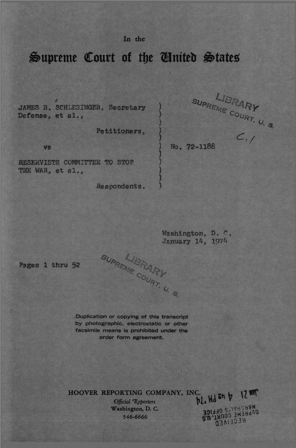 72-1188 ) V RESERVISTS COMMITTEE to STOP > the WAR* Et Al., ) ) Respondents „ )