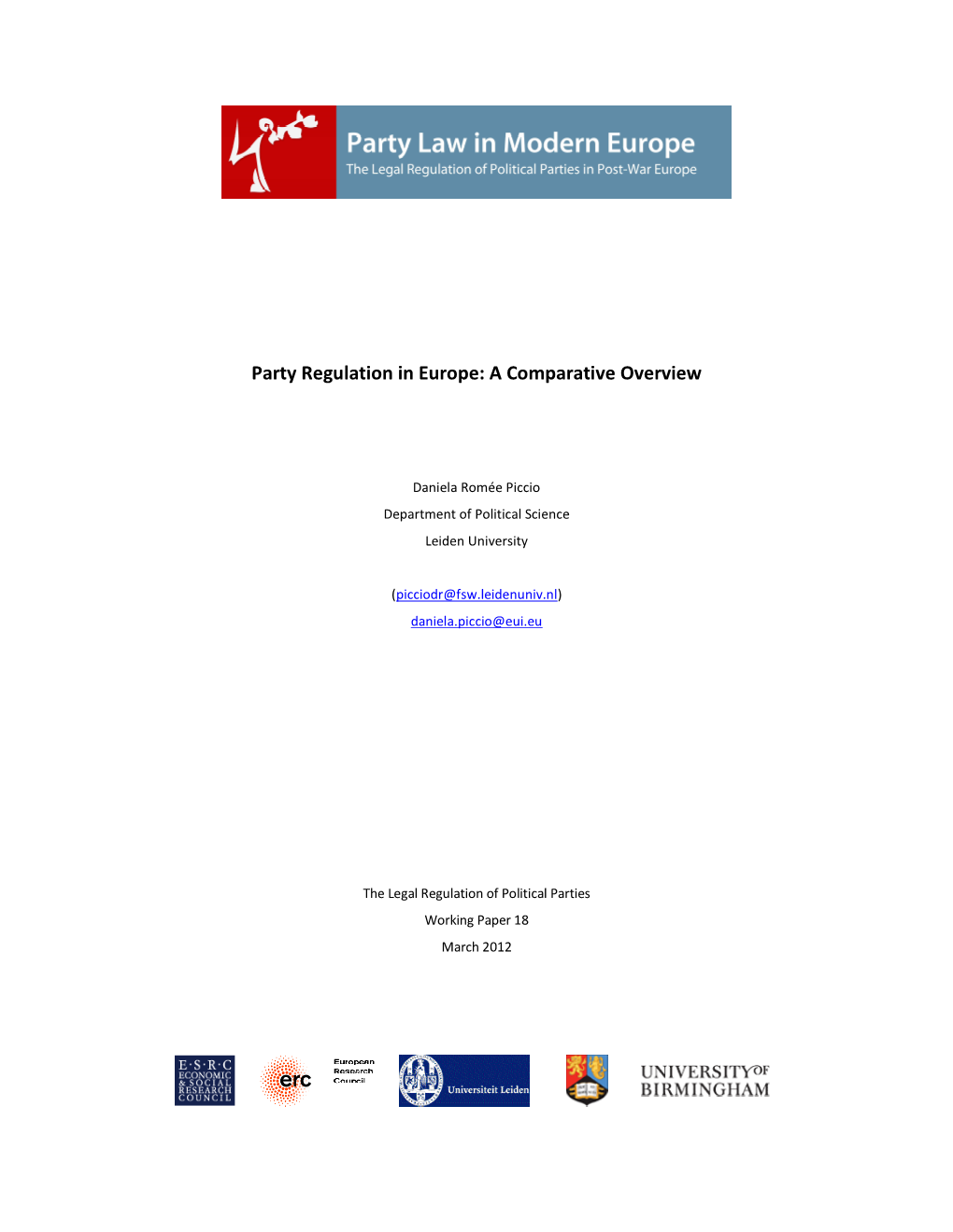 Party Regulation in Europe: a Comparative Overview