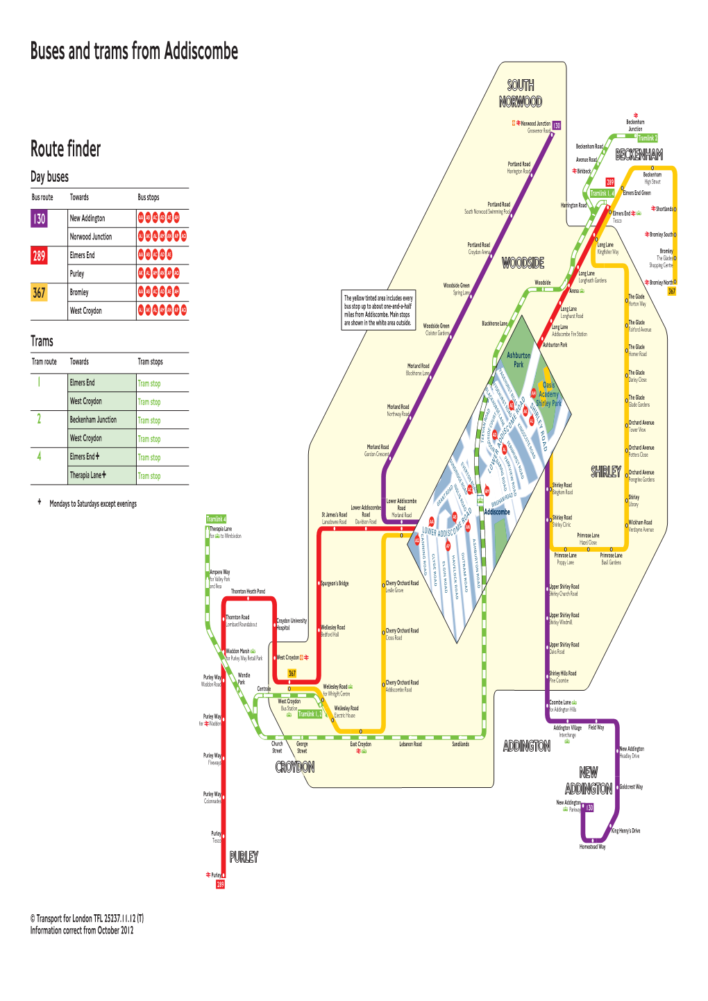 Buses and Trams from Addiscombe SOUTH NORWOOD