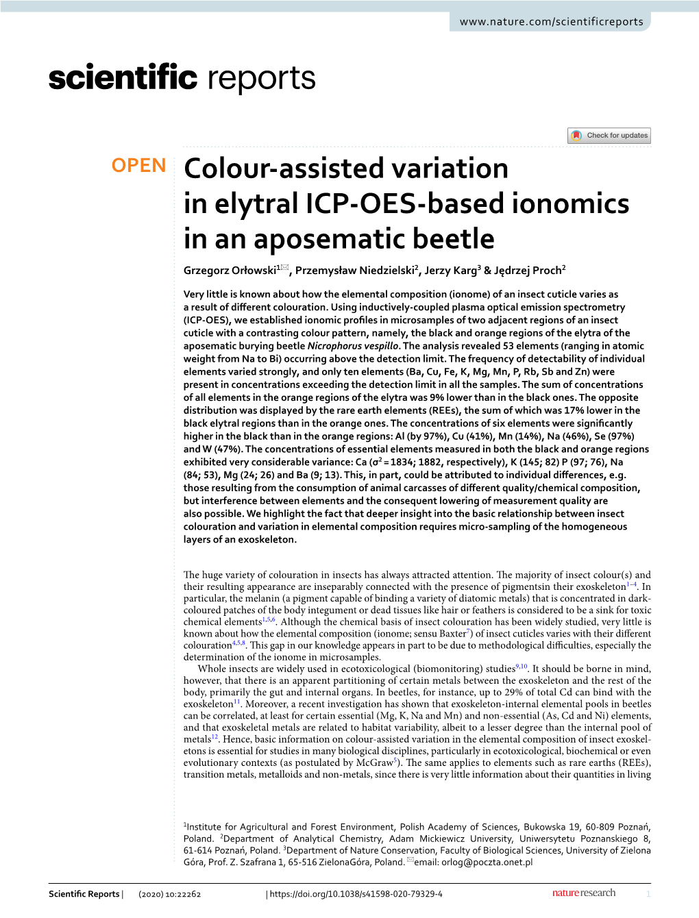 Colour-Assisted Variation in Elytral ICP-OES-Based Ionomics in An