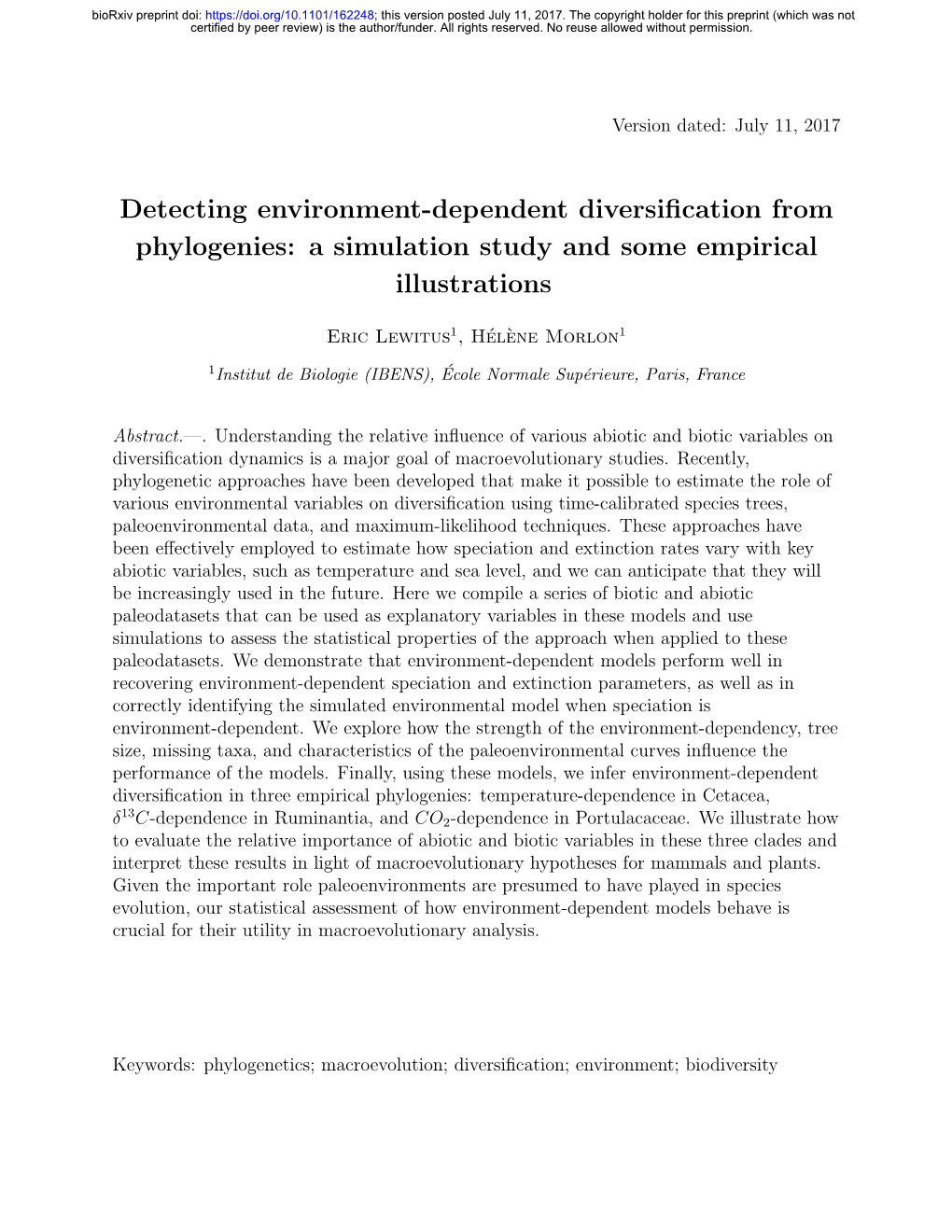 Detecting Environment-Dependent Diversification from Phylogenies