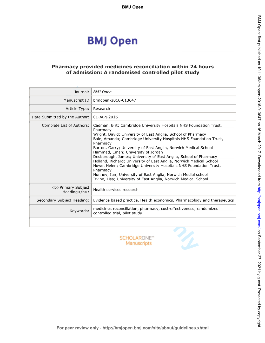 For Peer Review Only - Page 1 of 20 BMJ Open