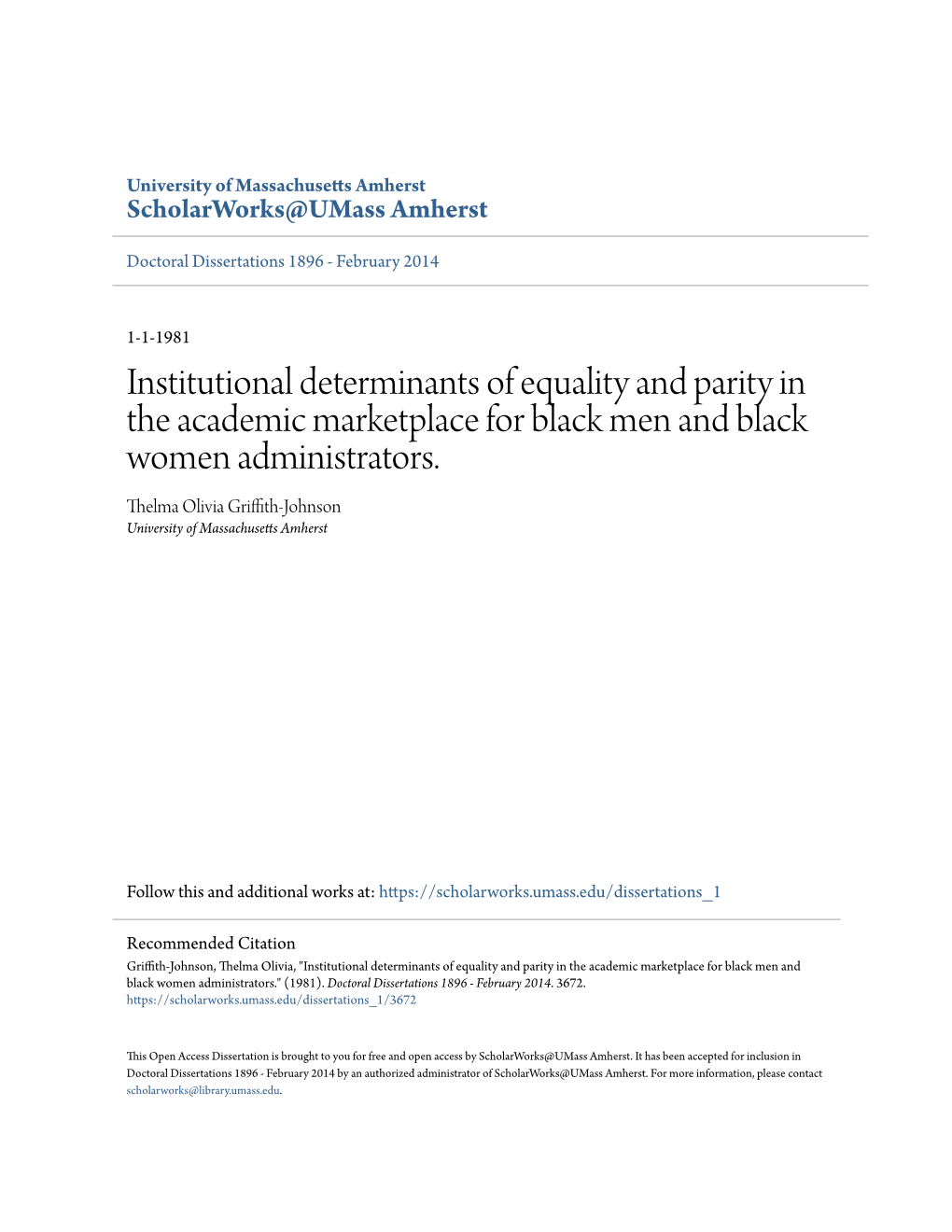 Institutional Determinants of Equality and Parity in the Academic Marketplace for Black Men and Black Women Administrators