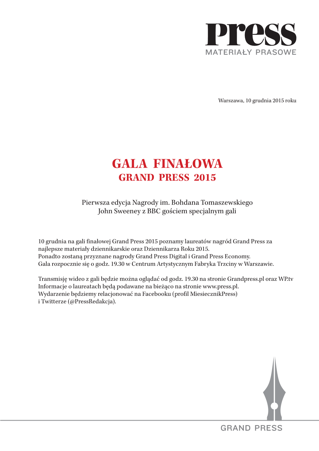 Gala Finałowa Grand Press 2015