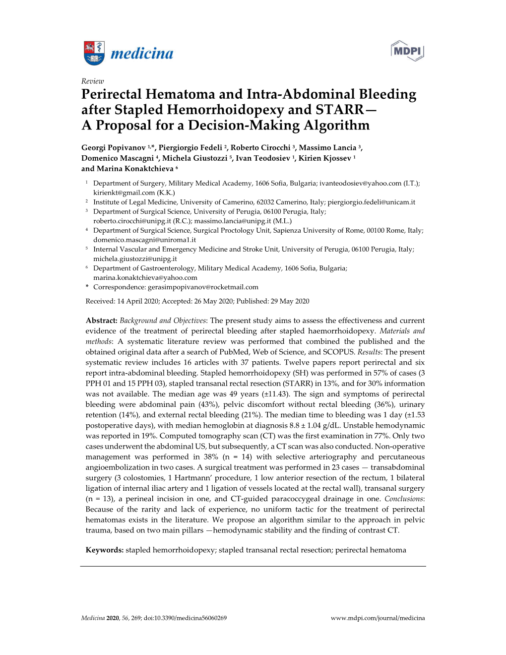Perirectal Hematoma and Intra-Abdominal Bleeding After Stapled Hemorrhoidopexy and STARR— a Proposal for a Decision-Making Algorithm