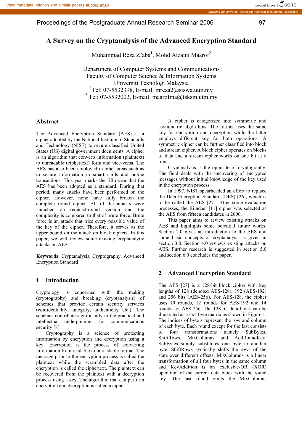 A Survey on the Cryptanalysis of the Advanced Encryption Standard