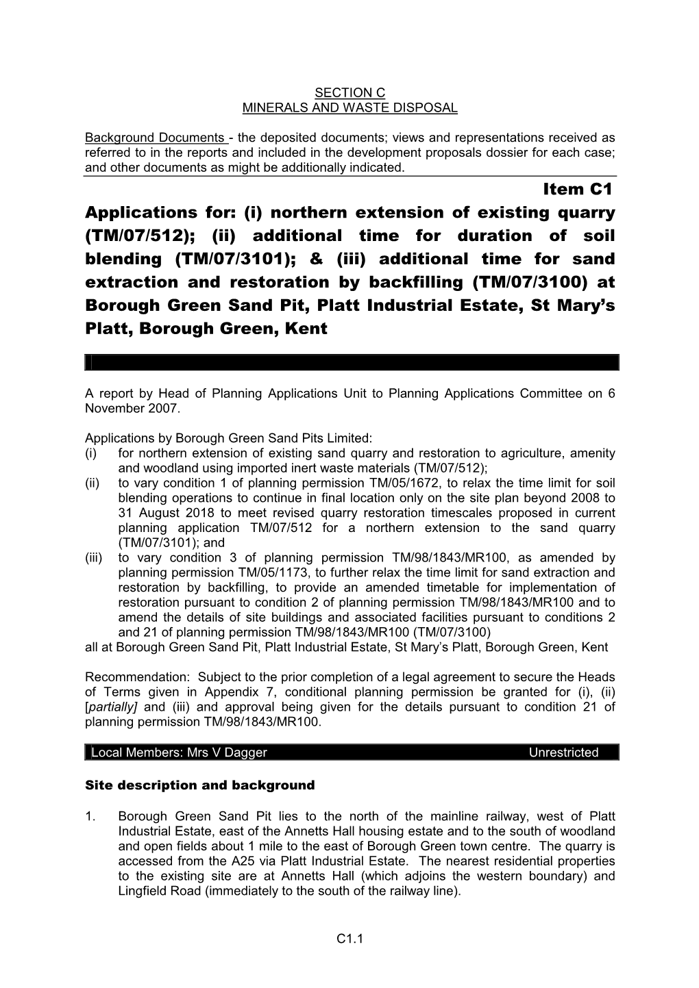 Item C1 Applications For: (I) Northern Extension of Existing