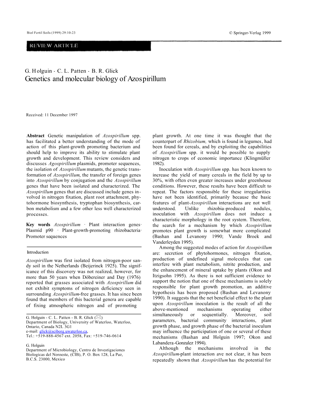 Genetics and Molecular Biology of Azospirillum