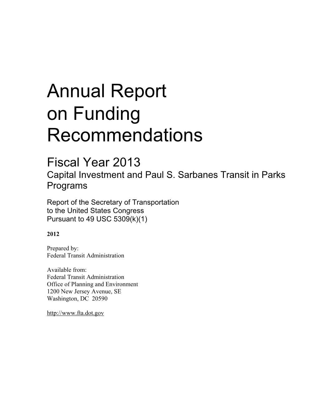 Annual Report on Funding Recommendations