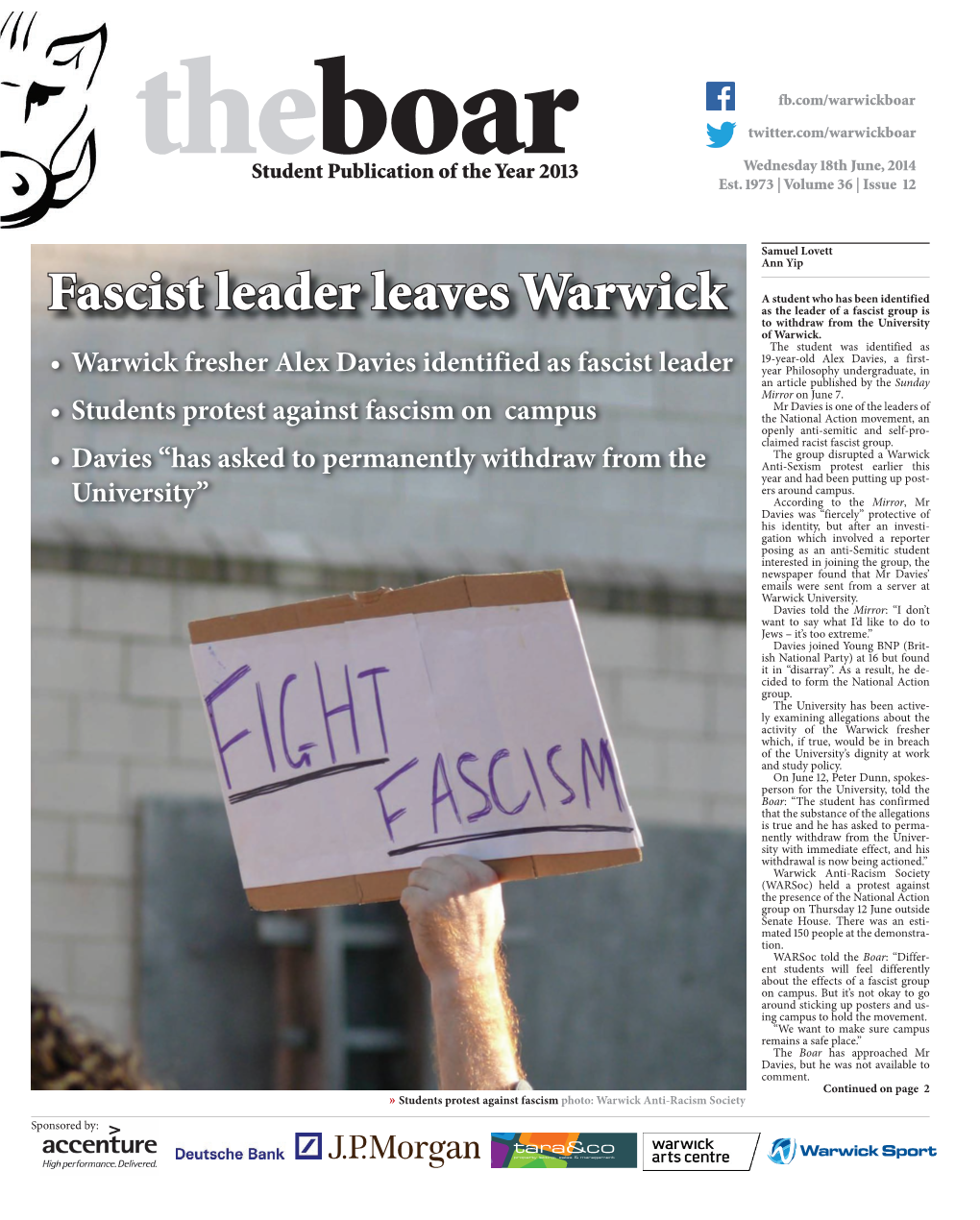 Fascist Leader Leaves Warwick As the Leader of a Fascist Group Is to Withdraw from the University of Warwick