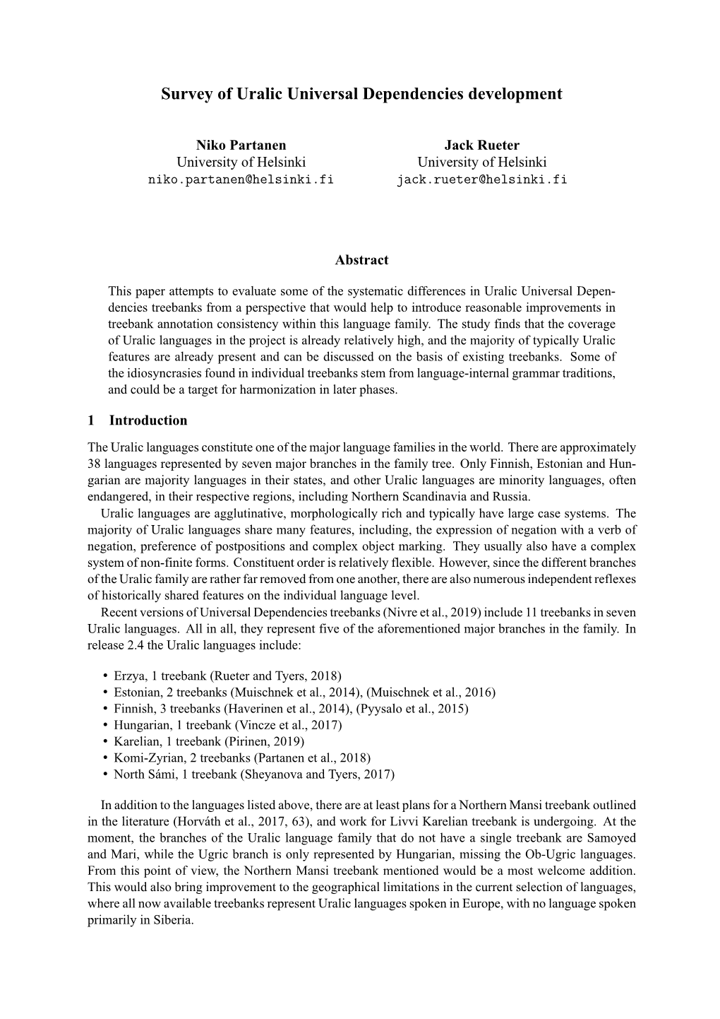 Survey of Uralic Universal Dependencies Development