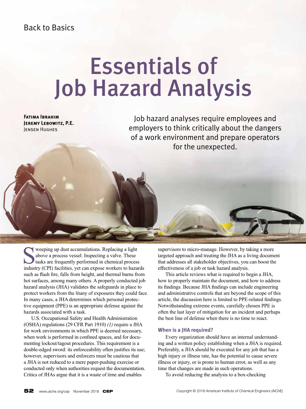 Essentials of Job Hazard Analysis