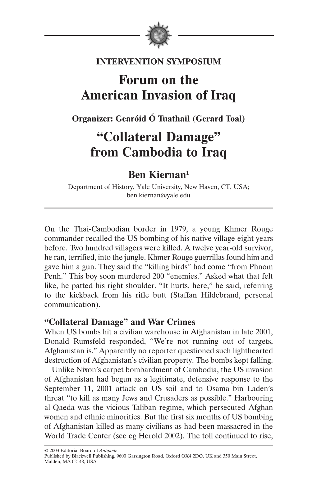 Collateral Damage” from Cambodia to Iraq