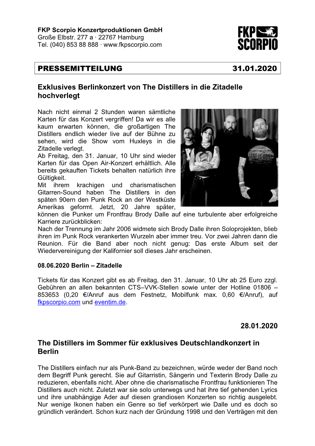 PRESSEMITTEILUNG 31.01.2020 Exklusives Berlinkonzert Von The