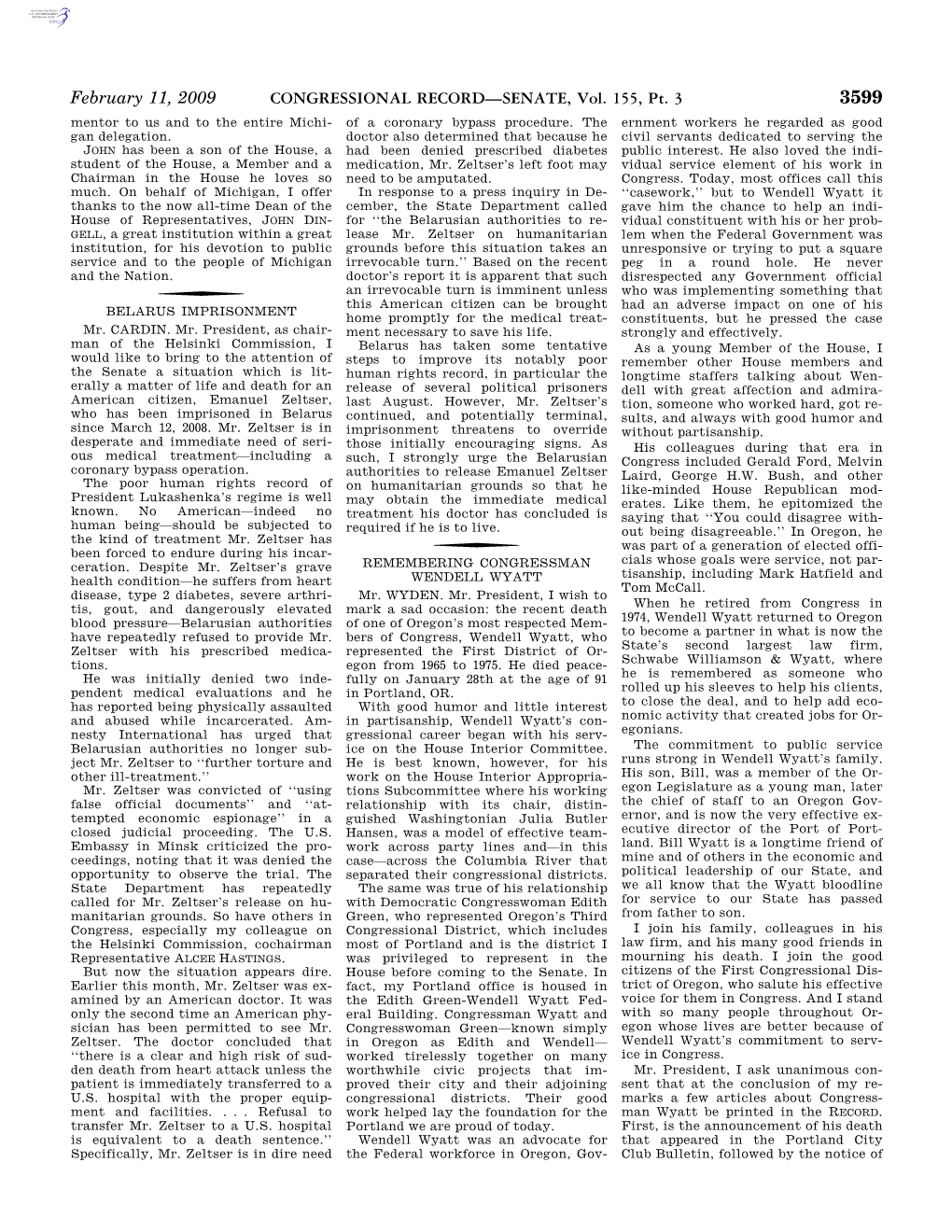 CONGRESSIONAL RECORD—SENATE, Vol. 155, Pt. 3 February 11, 2009