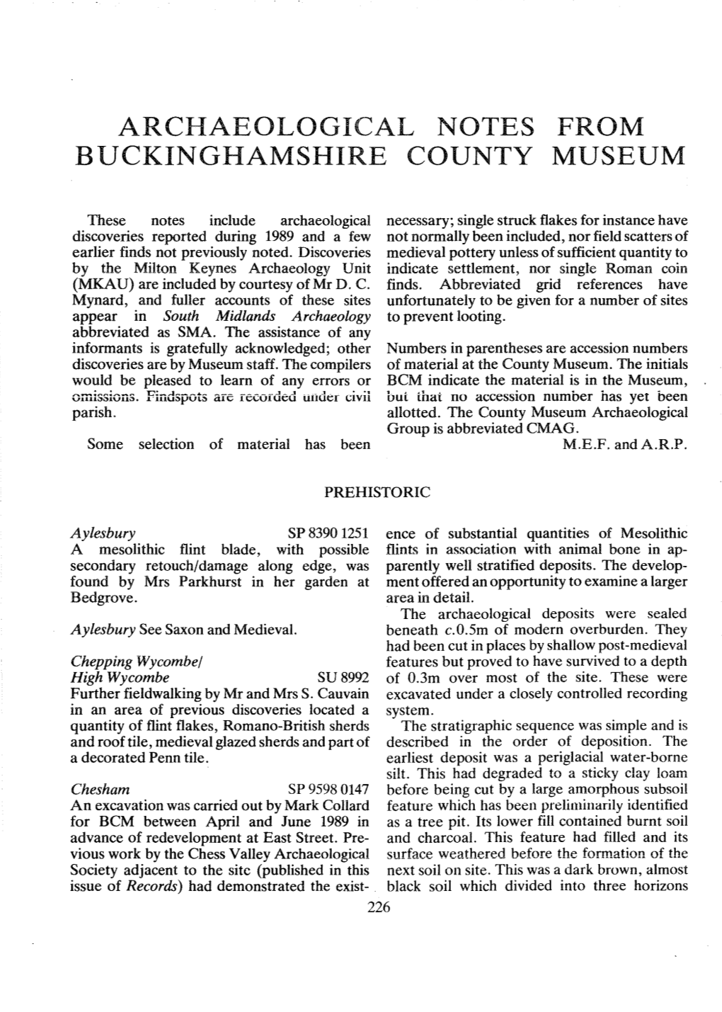 Archaeological Notes Buckinghamshire County