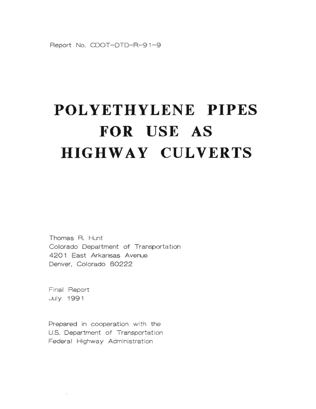 Polyethylene Pipes for Use As Highway Culverts