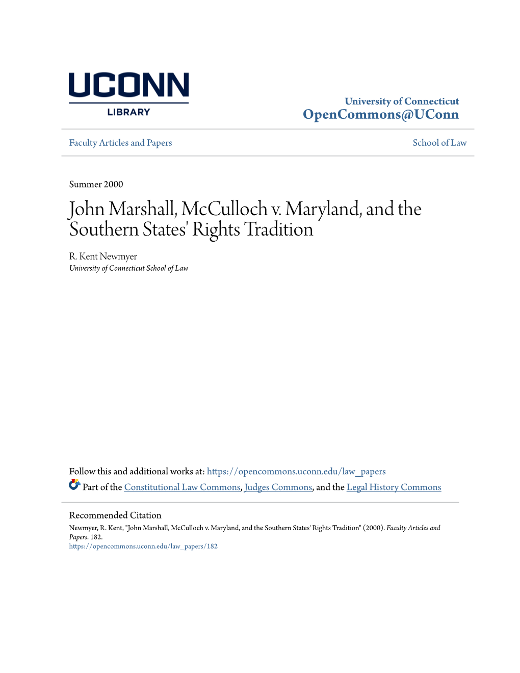 John Marshall, Mcculloch V. Maryland, and the Southern States' Rights Tradition R