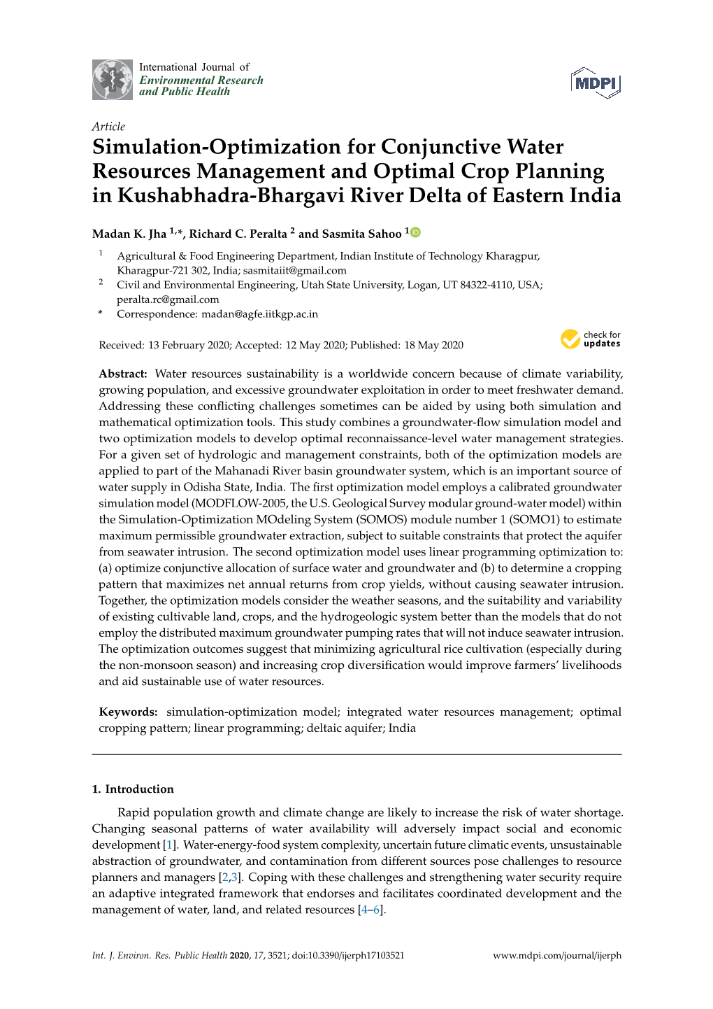 Simulation-Optimization for Conjunctive Water Resources Management and Optimal Crop Planning in Kushabhadra-Bhargavi River Delta of Eastern India