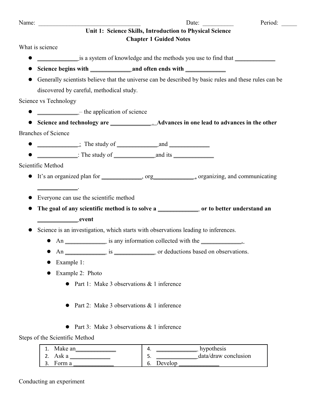 Unit 1: Science Skills, Introduction to Physical Science