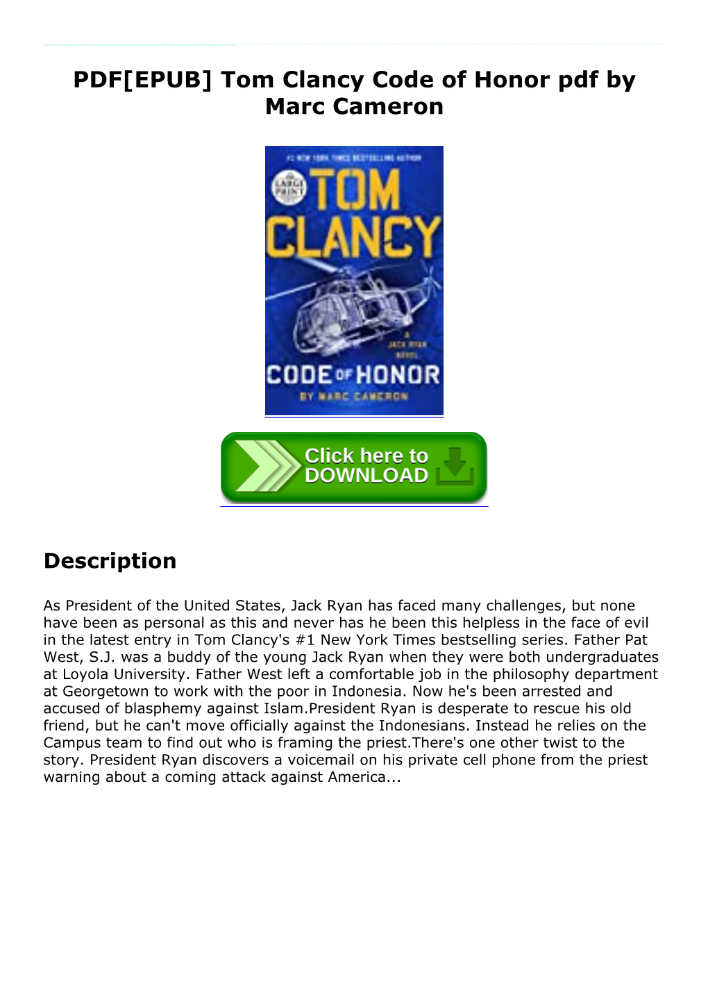 Tom Clancy Code of Honor Pdf by Marc Cameron