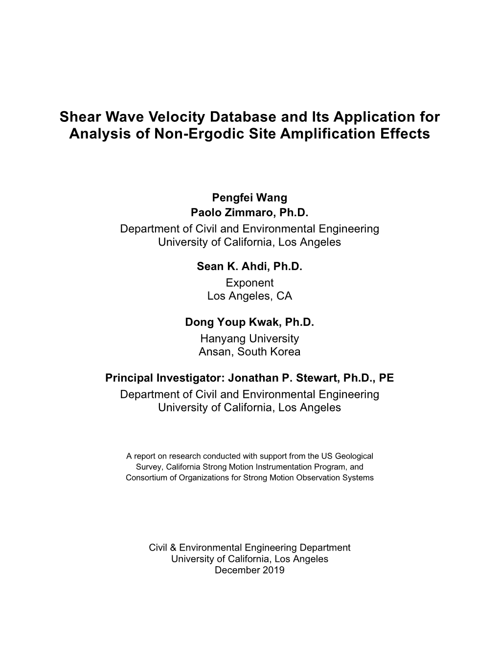 Shear Wave Velocity Database and Its Application for Analysis of Non-Ergodic Site Amplification Effects