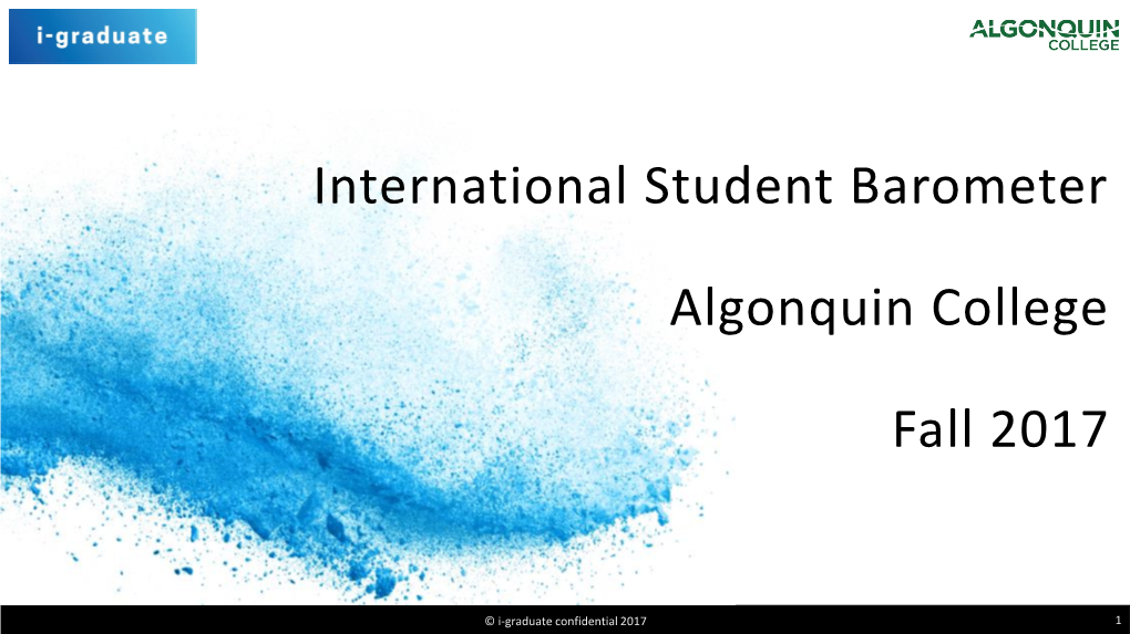 International Student Barometer Algonquin College Fall 2017