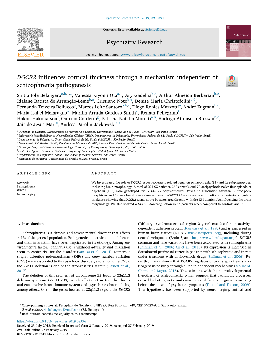 DGCR2 Influences Cortical Thickness Through a Mechanism Independent