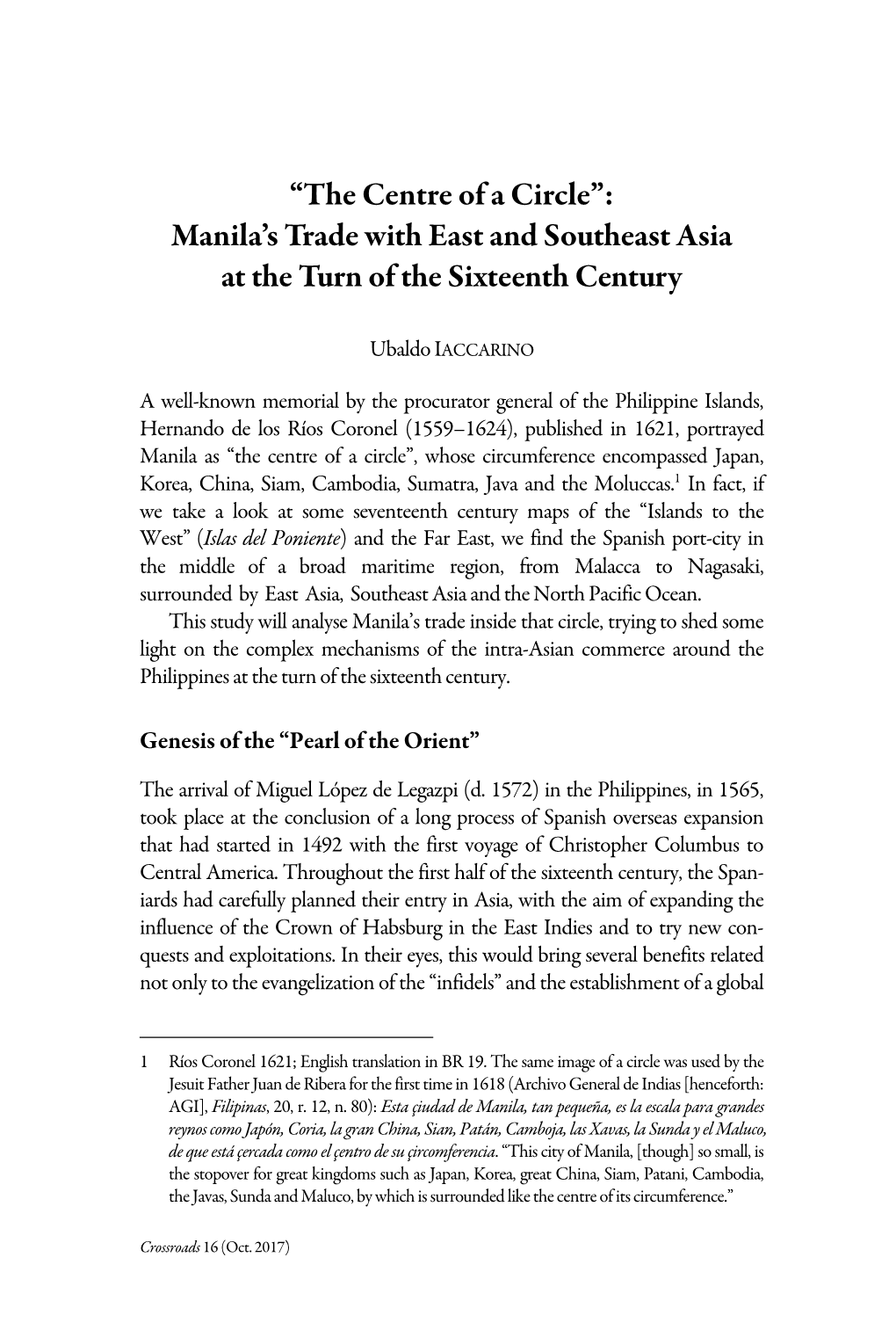 “The Centre of a Circle”: Manila's Trade with East and Southeast Asia