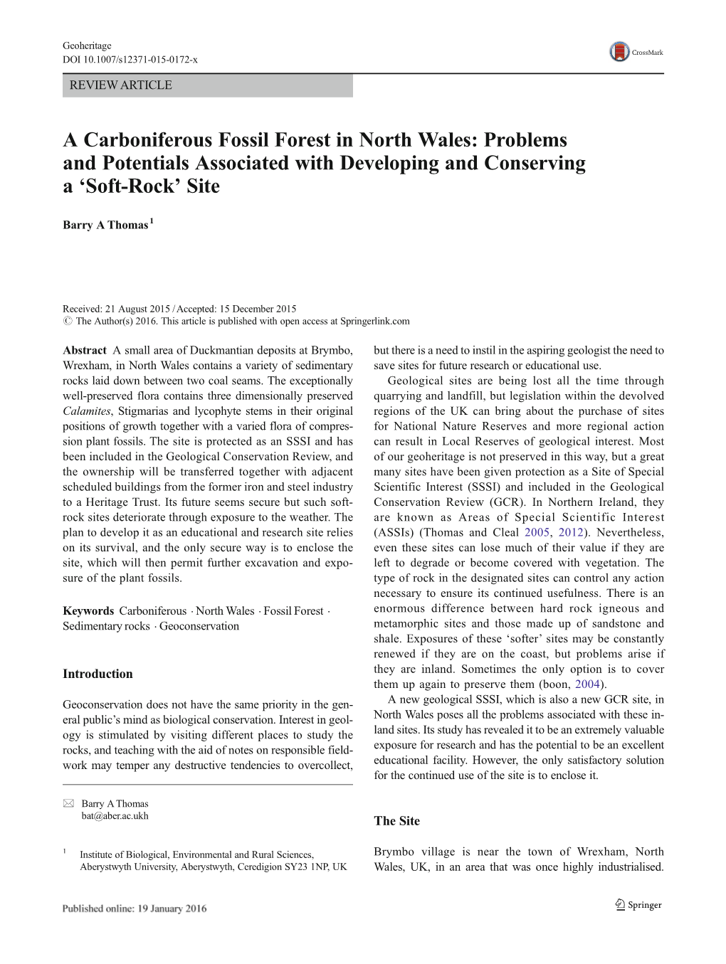 A Carboniferous Fossil Forest in North Wales: Problems and Potentials Associated with Developing and Conserving a ‘Soft-Rock’ Site