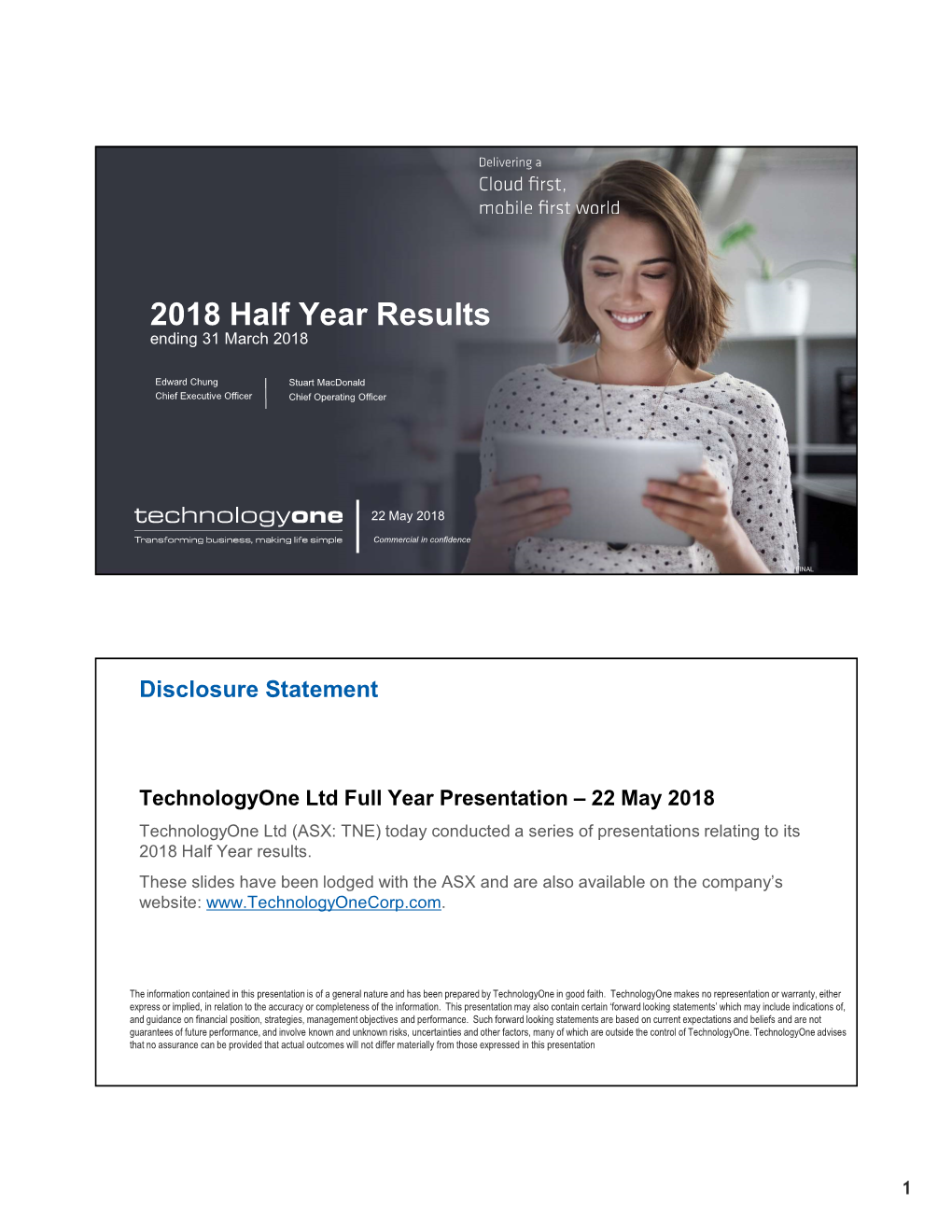 2018 Half Year Results Ending 31 March 2018