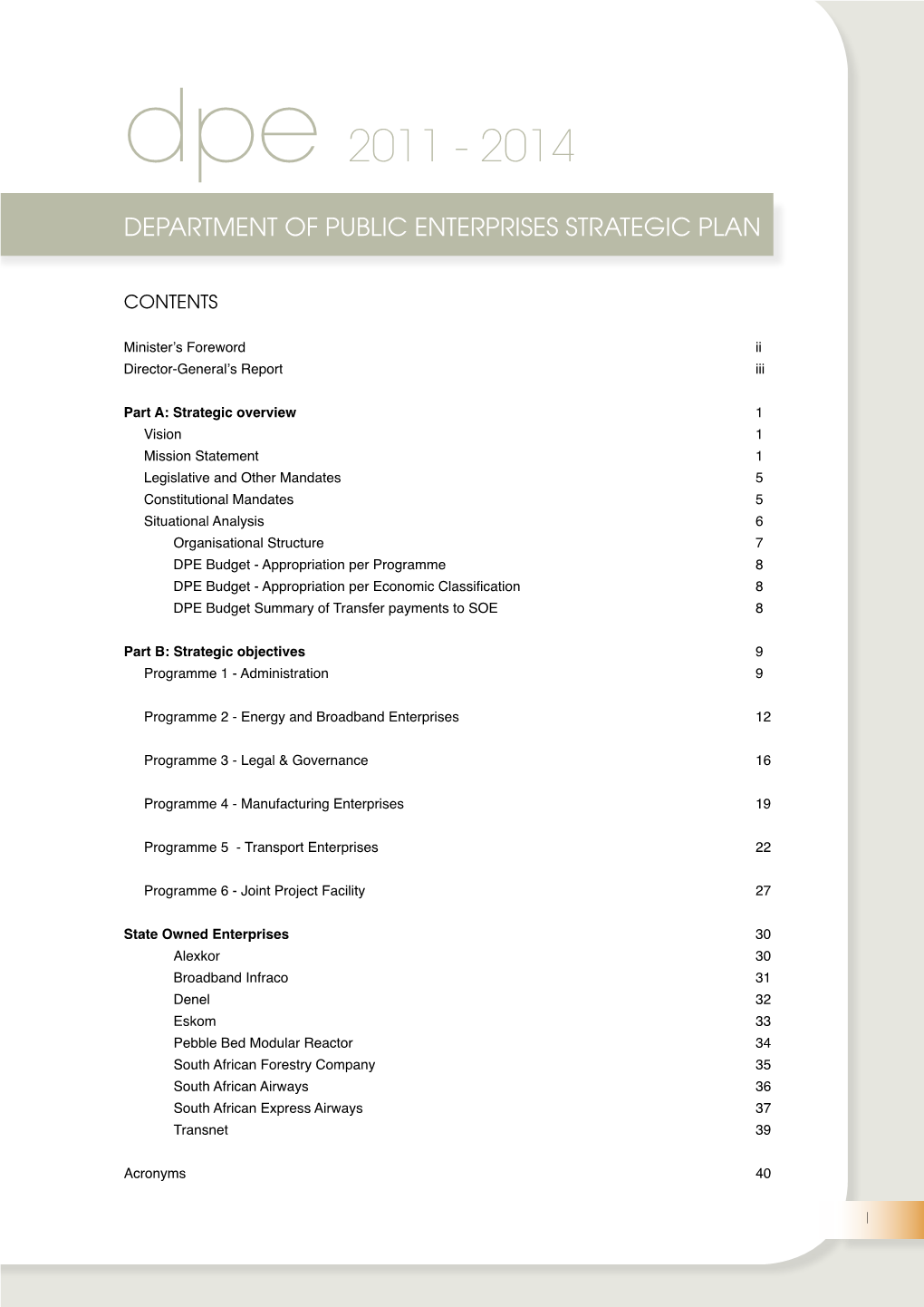 Department of Public Enterprises Strategic Plan 2011-2014