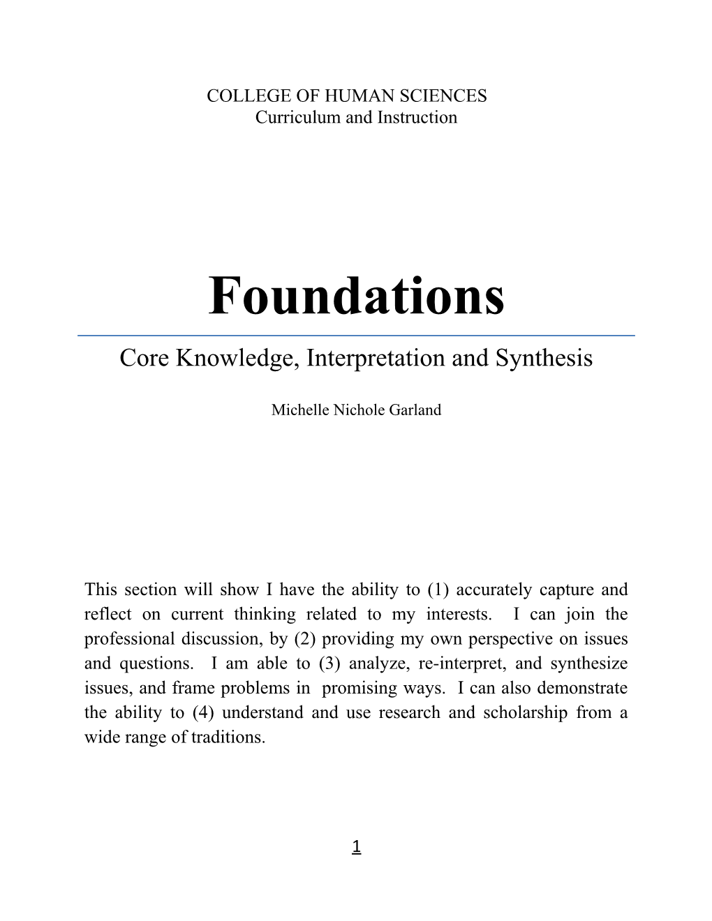 Core Knowledge, Interpretation and Synthesis