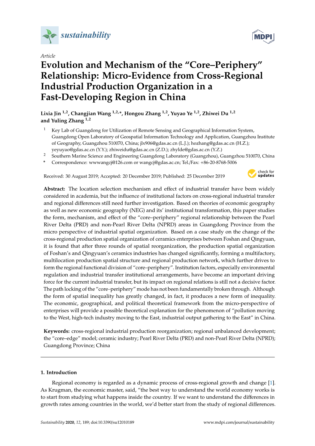 Evolution and Mechanism of the “Core–Periphery” Relationship