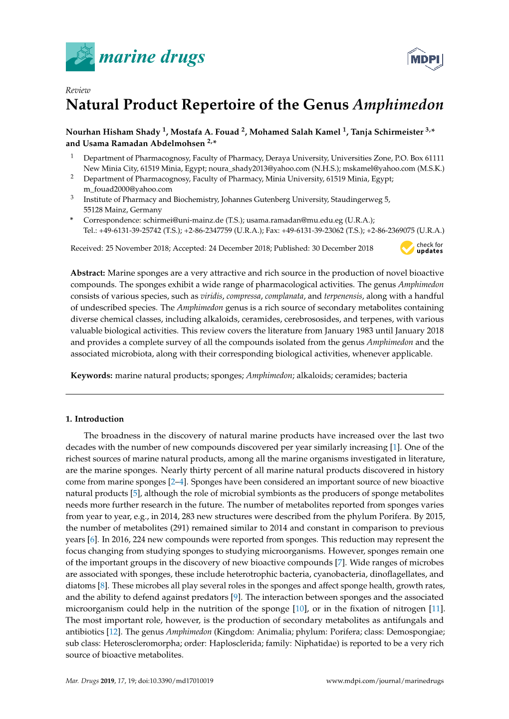 Natural Product Repertoire of the Genus Amphimedon